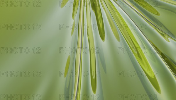 A 3D rendered illustration showcasing abstract fluid dynamics with smooth, flowing green and silver curves. The design evokes a sense of motion and tranquility