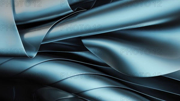 A dynamic composition of fluid, metallic blue waves creates an abstract and modern background in 3D. The undulating forms convey movement and a sense of sleek, futuristic style