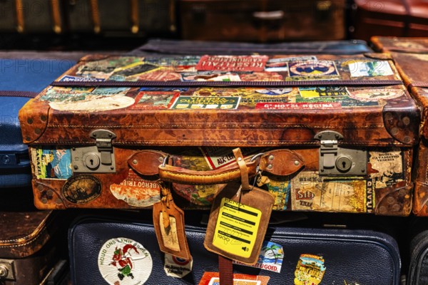Luggage maze, historic suitcases, FENIX, museum about migration, in a historic warehouse in Katendrecht, hub for emigrants who set off overseas on the Holland-America line, Rotterdam, the Netherlands