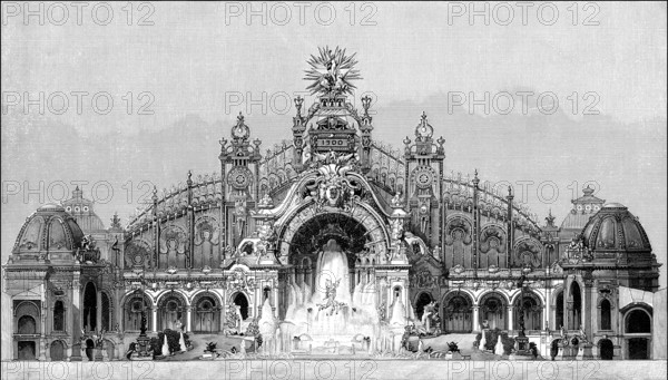Palace of Electricity, Chateau of Water and Palace of Mechanical and Chemical Industries at the Exposition Universelle, 1900, Paris, France, Le Palais de l'électricité et le château d'eau, Pariser Weltausstellung 1900, Paris, Frankreich
