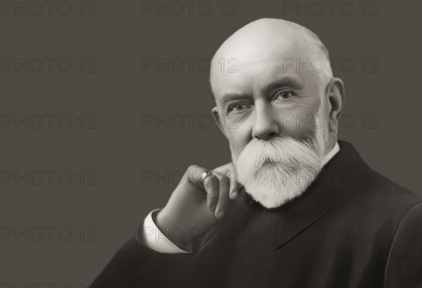 A portrait of Thomas Burberry, 1835 – 1926, an English fashion designer and the founder of the Burberry fashion house