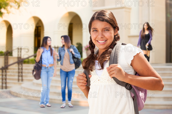 Cute Hispanic Teen Girl Student Walking on School Campus