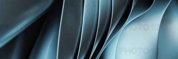 A stunning abstract design featuring smooth, flowing metallic blue waves in 3D. The fluid lines create a sense of motion and elegance, combining shades of blue for a calming effect