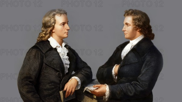 Johann Wolfgang von Goethe, 1749 - 1832, and Johann Christoph Friedrich von Schiller, 1759-1805, German poets, Johann Wolfgang von Goethe, 1749 - 1832, und Johann Christoph Friedrich von Schiller, 1759-1805, deutsche Dichter