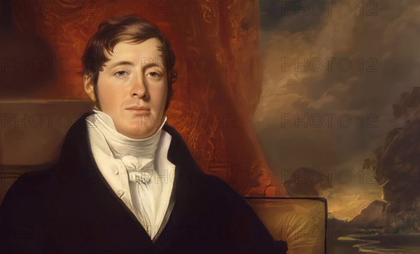 Sir Thomas Stamford Bingley Raffles, 1781 – 1826, British colonial official, governor of Java, Dutch East Indies and lieutenant-governor of Bencoolen, digitally edited based on a painting by George Francis Joseph