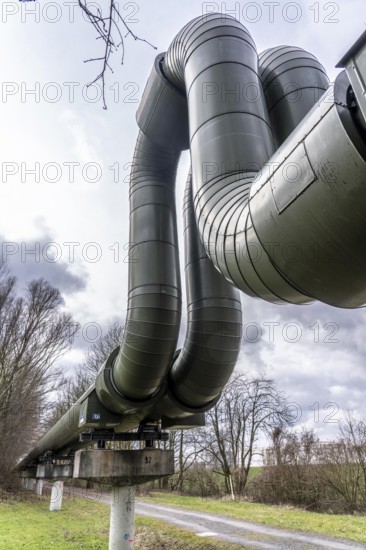 Iqony district heating pipes in Gelsenkirchen, U-shaped expansion bend for length compensation through expansion of the pipe material at different temperatures, North Rhine-Westphalia, Germany