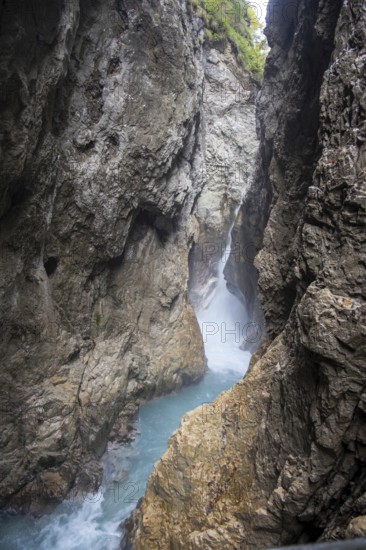 Waterfall trail at the Leutaschklamm gorge in the border forest between Tyrol and Bavaria