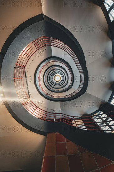 View through the centre of a spiral staircase, modern architecture, SPRINKENHOF, Hamburg, Germany
