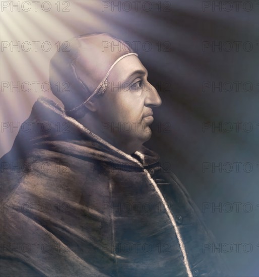 Pope Alexander VI, Alessandro VI, Alexandre VI, Alejandro VI, born Roderic Llançol i de Borja, c.?1431 – 1503, ruler of the Papal States from 1492 until his death in 1503, digitally edited after a painting by Cristofano dell'Altissimo