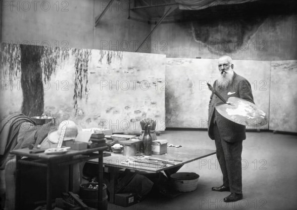 Portrait of Claude Monet, studio at Giverny, 1840 – 1926, French painter and founder of Impressionism, digitally optimized based on a historical photograph