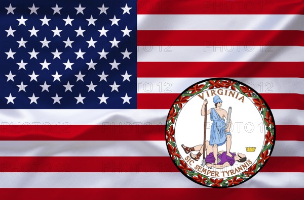 The flag of the USA and the coat of arms of Virginia, Studio