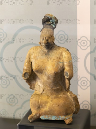 Model figurine of sitting woman, from Jaina, Late classical period, Mayan archaeological museum, Fort San Jose, Campeche, Mexico