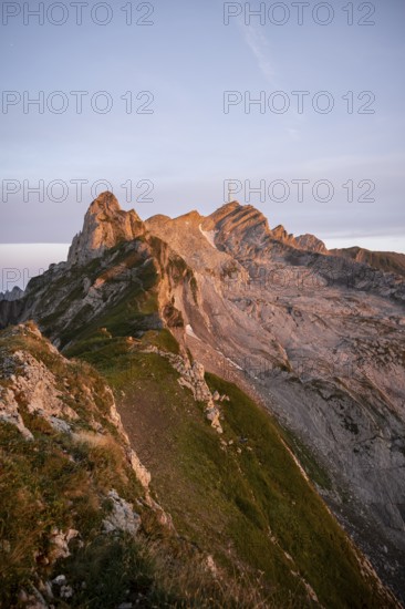 Mountains at sunrise, Säntis, Appenzell Ausserrhoden, Appenzell Alps, Switzerland