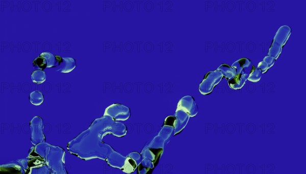 This digital artwork features abstract 3D liquid shapes swirling dynamically against a striking blue background, emphasizing cutting-edge rendering techniques and fluid dynamics