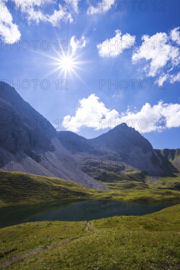 Rappensee, behind it Hochrappenkopf, 2425m, Allgäu Alps, Allgaeu, Bavaria, Germany