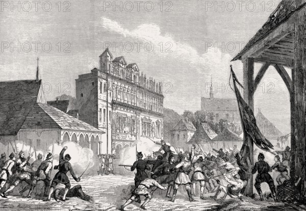 Polish insurgents taking over the town of Kazimierz, historical district of Kraków and Kraków Old Town, Poland, 1863
