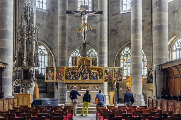 Protestant parish church of St Michael. As Johannes Brenz's place of work, it was the starting point of the Reformation in the territory of the imperial city after 1523. High altar. Schwäbisch Hall, Baden-Württemberg, Germany