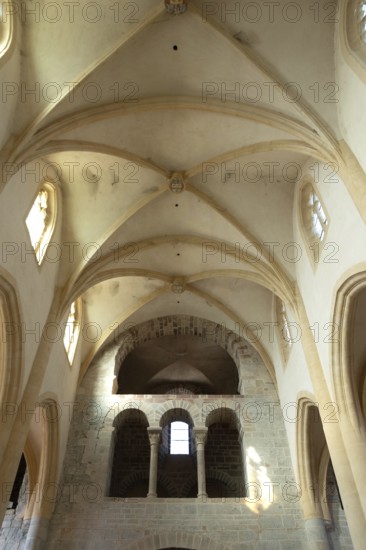Interior of Saint-Sebastien Church in Manglieu, featuring Romanesque arches, Puy de dome department, Auvergne Rhone Alpes. France
