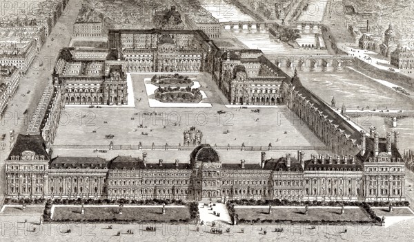The Tuileries Palace, Tuileries Garden and the Louvre Palace, French museum and historic monument, Paris, France, 17th century, The Louvre, Tuileries Palace, Jardin des Tuileries, 17th century, Paris, France