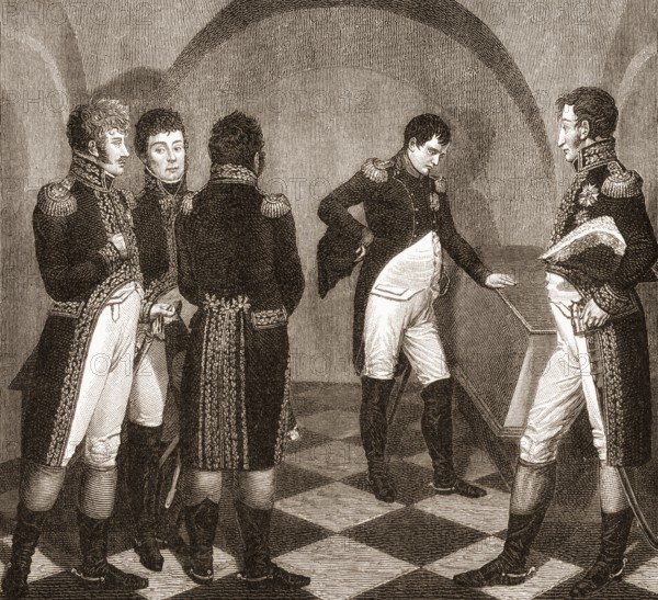 Napoleon I at the tomb of Frederick II. at the Garrison Church in Potsdam, after the battle of Jena, 1806