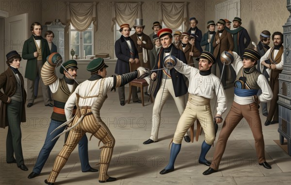 Göttingen scale on straight sabre, historical illustration after F. Felner, digitally edited, university, student union, student life, striking connection