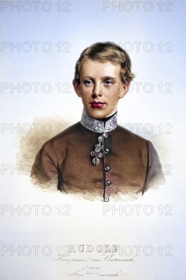 Rudolf, Crown Prince of Austria and Hungary (full given name Rudolf Franz Karl Joseph: born 21 August 1858 in the New Castle Laxenburg: died 30 January 1889 at Mayerling Castle) was Crown Prince of Imperial Austria (Cisleithania) and Royal Hungary, as a child, Historical, digitally restored reproduction from a 19th century original, Record date not stated
