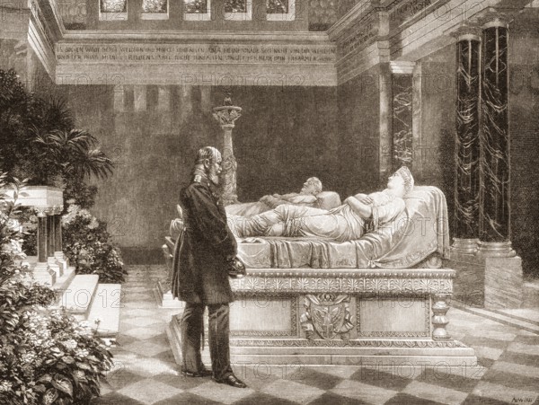 William I, King of Prussia at the mausoleum at Charlottenburg Castle in Berlin, 1870