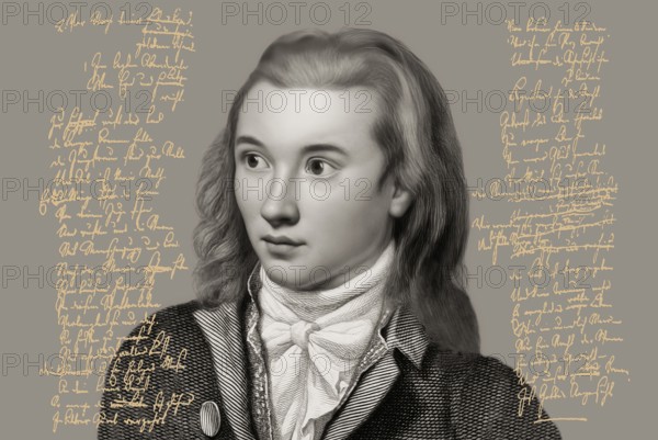 Portrait of Georg Philipp Friedrich Freiherr von Hardenberg, pseudonym and pen name Novalis, 1772 - 1801, German poet of Early German Romanticism, digitally edited, Hymns to the Night (Hymnen an die Nacht) written by Novalis