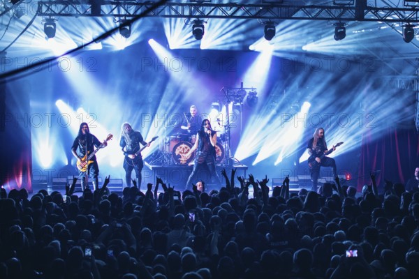 Henrik Sandelin (bassist), Jonas Kungen Jarlsby (guitarist), John Alfredsson (drummer), Johannes Eckerström (singer) and Tim Öhrström (guitarist) of the band Avatar live on In The Airwaves Tour in Munich TonHalle on 05/03/2026