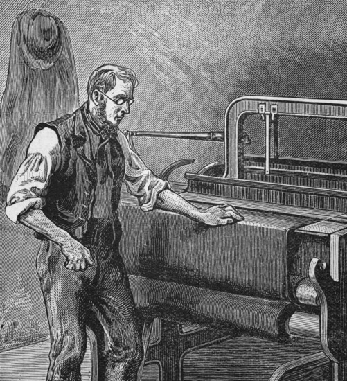 Man with the profession weaver, Norwich, Norfolk, around 1870, England, digital reproduction of a historical model