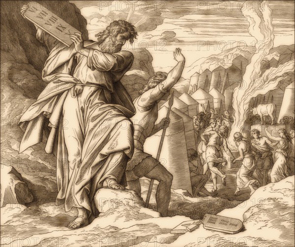 Moses destroying the tables, Golden Calf, Old Testament, by Julius Schnorr von Carolsfeld, 1860