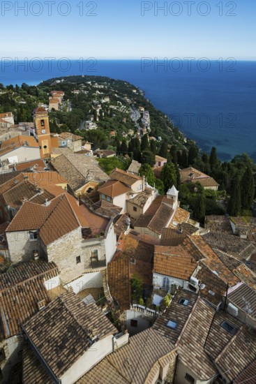 Picturesque mountain village overlooking the sea, Roquebrune, Roquebrune-Cap-Martin, near Monaco, Cote d'Azur, Alpes-Maritimes, Provence-Alpes-Cote-d'Azur, South of France, France