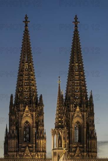 Cologne Cathedral illuminated with LED lights, Cologne, North Rhine-Westphalia, Germany
