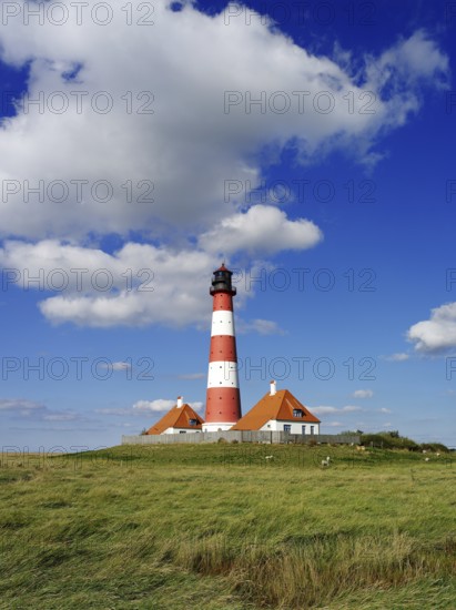 The lighthouse of Westerhever, Westerheversand, Germany, Schleswig-Holstein, St. Peter Ording, Westerhever near St. Peter Ording, Schleswig-Holstein, Federal Republic of Germany