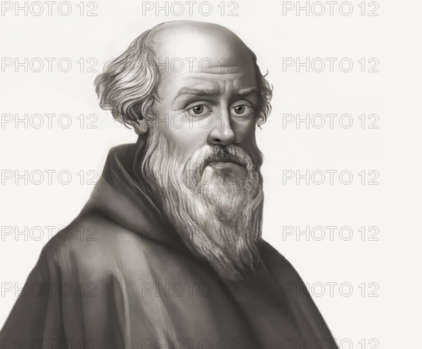 Portrait of Guido of Arezzo, 992 – after 1033, Italian Benedictine monk, music theorist and pedagogue of High medieval music, digitally optimized