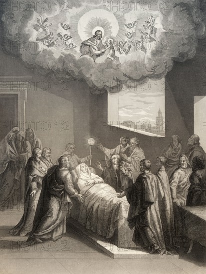 The Death of the Virgin Mary, Steel engraving 1853, digitally restored