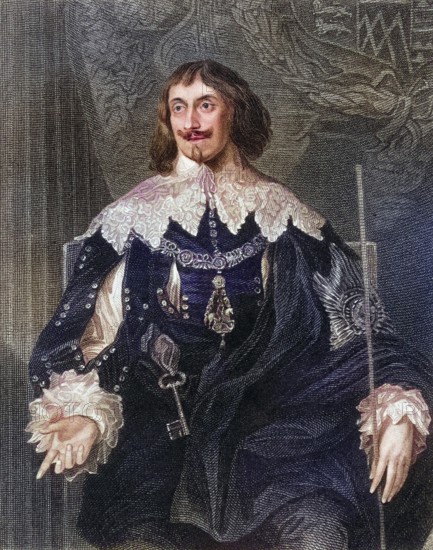 Philip Herbert 4th Earl of Pembroke, 1st. Earl of Montgomery, 1584-1650, English courtier. From the book Lodges British Portraits, published in 1823, Historical, digitally restored reproduction from a 19th century original, Record date not stated