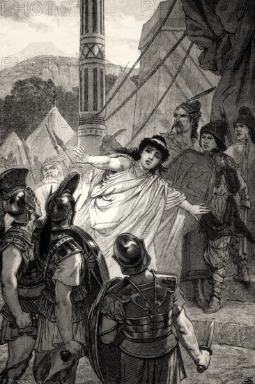 ACT V, SCENE VI., Iphigenia between the Greeks and Scythians, scene from Iphigenia in Tauris, Johann Wolfgang von Goethe