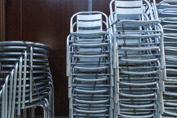 Stack of chairs for a kiosk in Barcelona, Spain