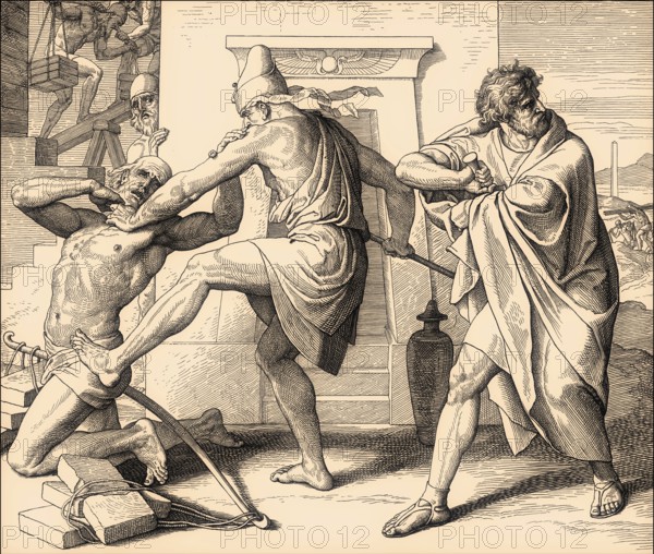 Moses Kills an Egyptian slavemaster, Old Testament, by Julius Schnorr von Carolsfeld, 1860