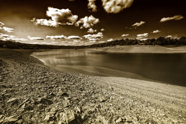 Lake Edersee at low tide, Hesse, Germany
