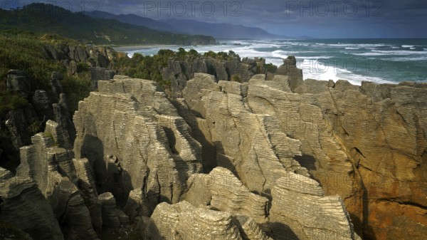 New Zealand, South Island, rocks, coasts, Pancake Rocks, landscape, sea, New Zealand