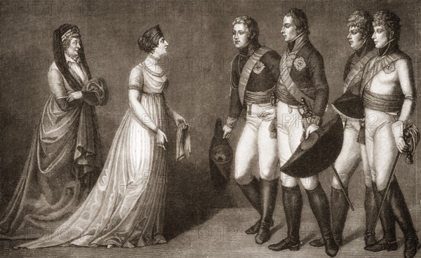 King Frederick William III of Prussia presenting Emperor Alexander I of Russia to his wife Queen Louise of Mecklenburg-Strelitz, 1802