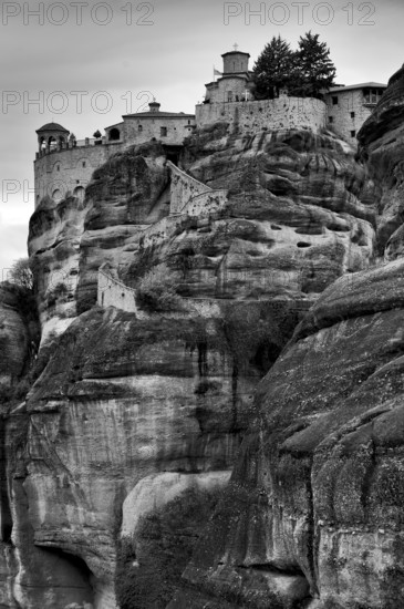Monastery of Varlaam, Metéora Monasteries, Kalambaka, black and white, Trikala, Thessaly, Greece