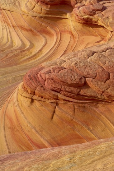 The Second Wave, dramatic sandstone formation with undulating patterns and intense shades of red and orange near The Wave, The Second Wave, Coyote Buttes, Arizona, USA