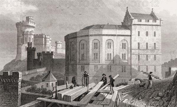 East End of the Bridewell and Jail Governor's House, Edinburgh, Scotland, 19th century, from Modern Athens by Th. H. Shepherd