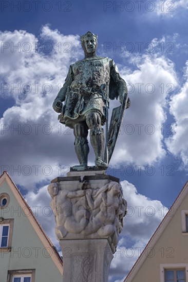 Monumental statue of Ludwig the Bavarian, Kaiser-Ludwig-Brunnen, Luitpoldstraße, Weißenburg, Middle Franconia, Bavaria, Germany
