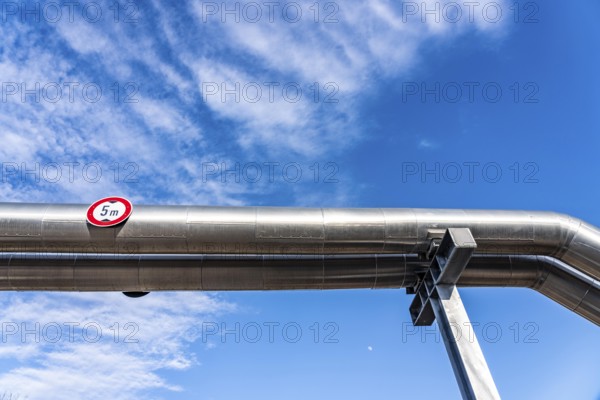 Iqony district heating pipelines at the city port, crosses the Rhine-Herne Canal in Essen, North Rhine-Westphalia, Germany