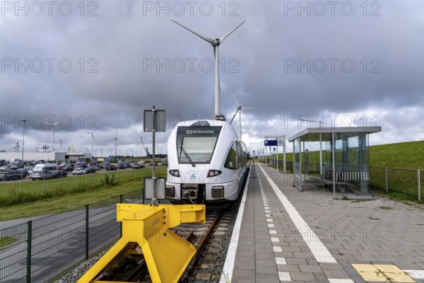 Train connection to the seaport of Eemshaven, in the Ems estuary, the British transport company Arriva operates a train connection from Groningen Central Station to the ferry harbour of Eemshaven, ferry to Borkum, ENetherlands