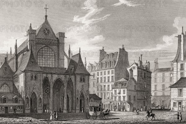The Benedictine Abbey of Saint-Germain-des-Prés, Paris, antique steel engraved print, 1831